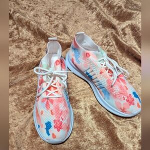 Pink and Blue Floral Low-Top Sneakers